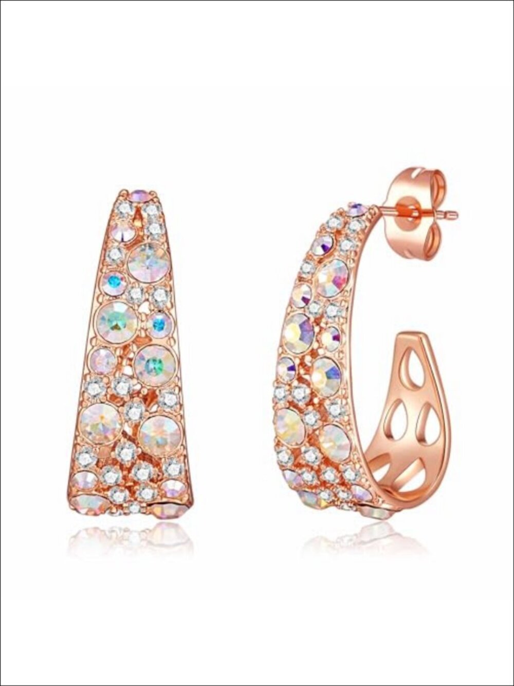 14K Gold Plated Austrian Crystal Half Hoop Stud Earrings Hypoallergenic